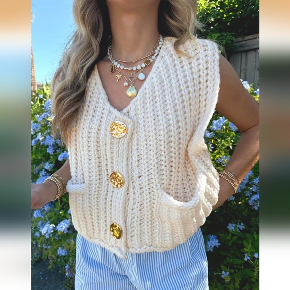 Chunky Knit Cream Sweater Vest